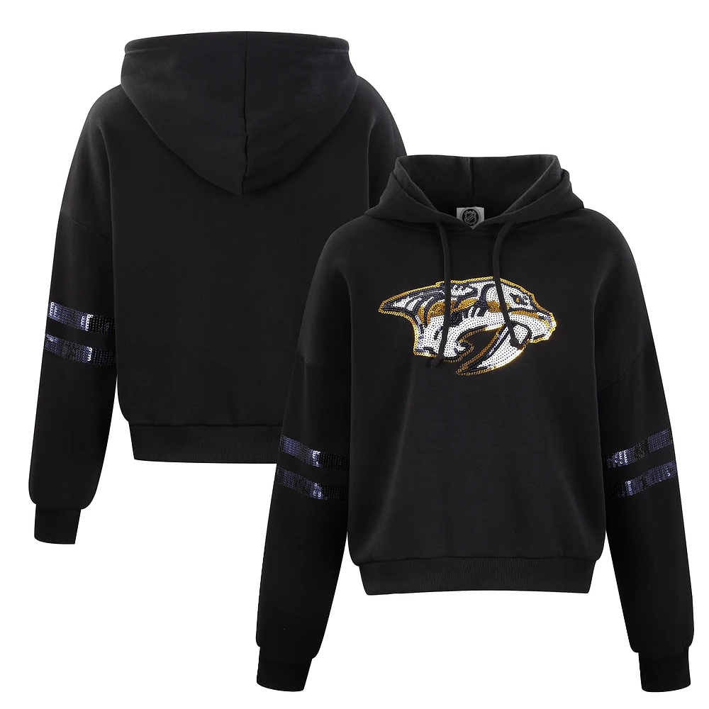 Sweat à capuche court sequins Cuce Black Nashville Predators pour femme