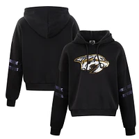 Women's Cuce Black Nashville Predators Sequin Cropped Pullover Hoodie