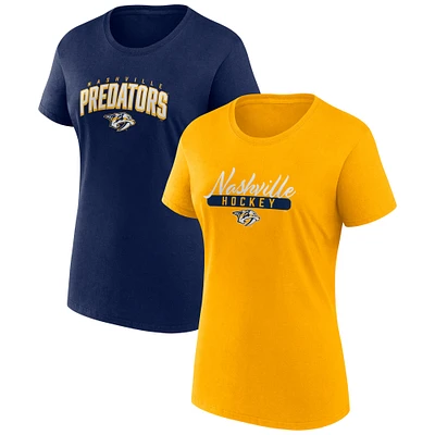 Ensemble de deux t-shirts fan Fanatics pour femmes, or/bleu marine, Nashville Predators