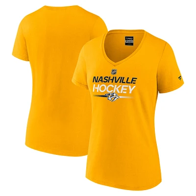 Women's Fanatics Gold Nashville Predators Authentic Pro Primary V-Neck T-Shirt