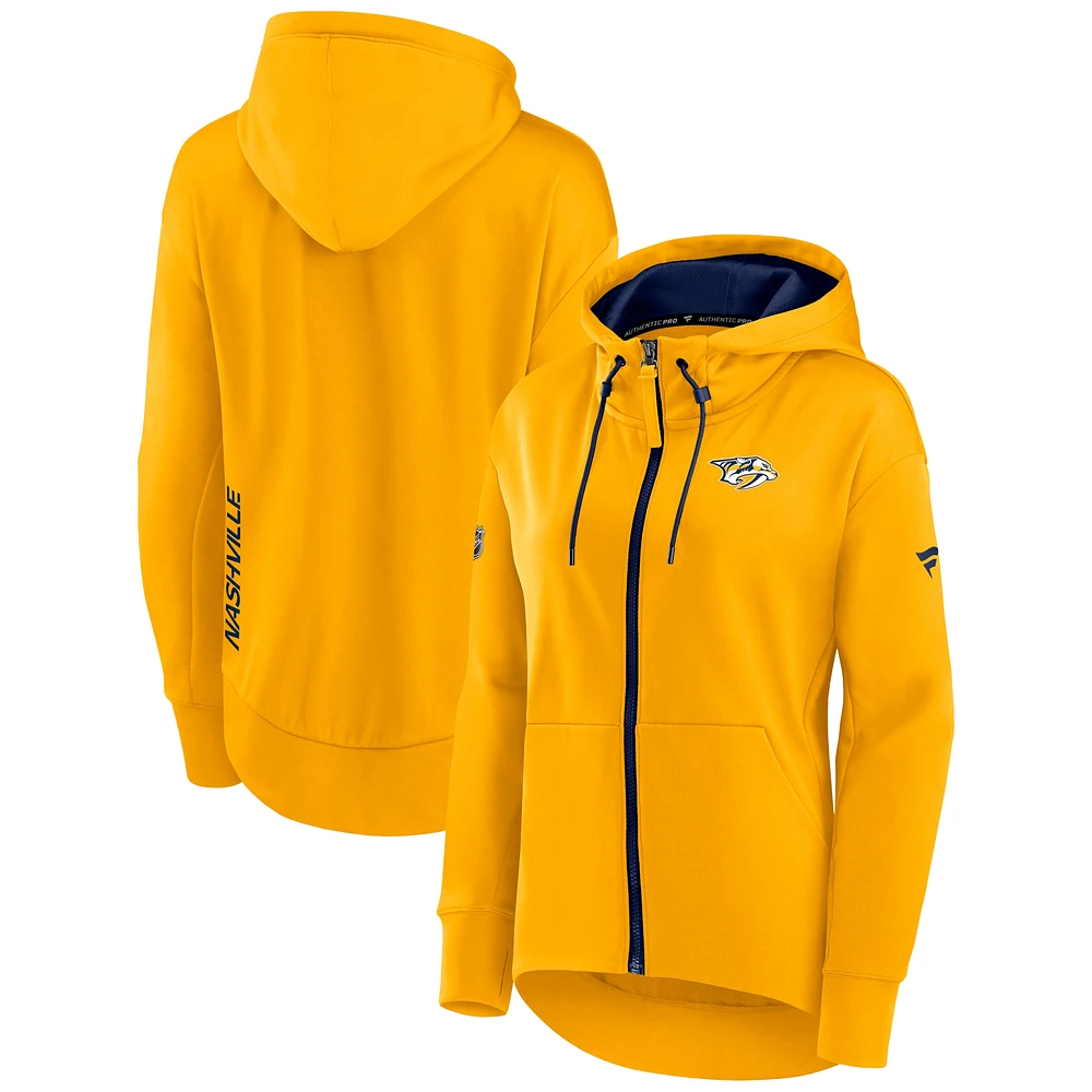 Women's Fanatics Gold Nashville Predators Authentic Pro Rink Full-Zip Hoodie