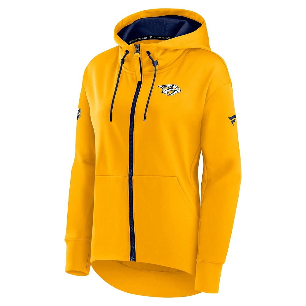 Women's Fanatics Gold Nashville Predators Authentic Pro Rink Full-Zip Hoodie