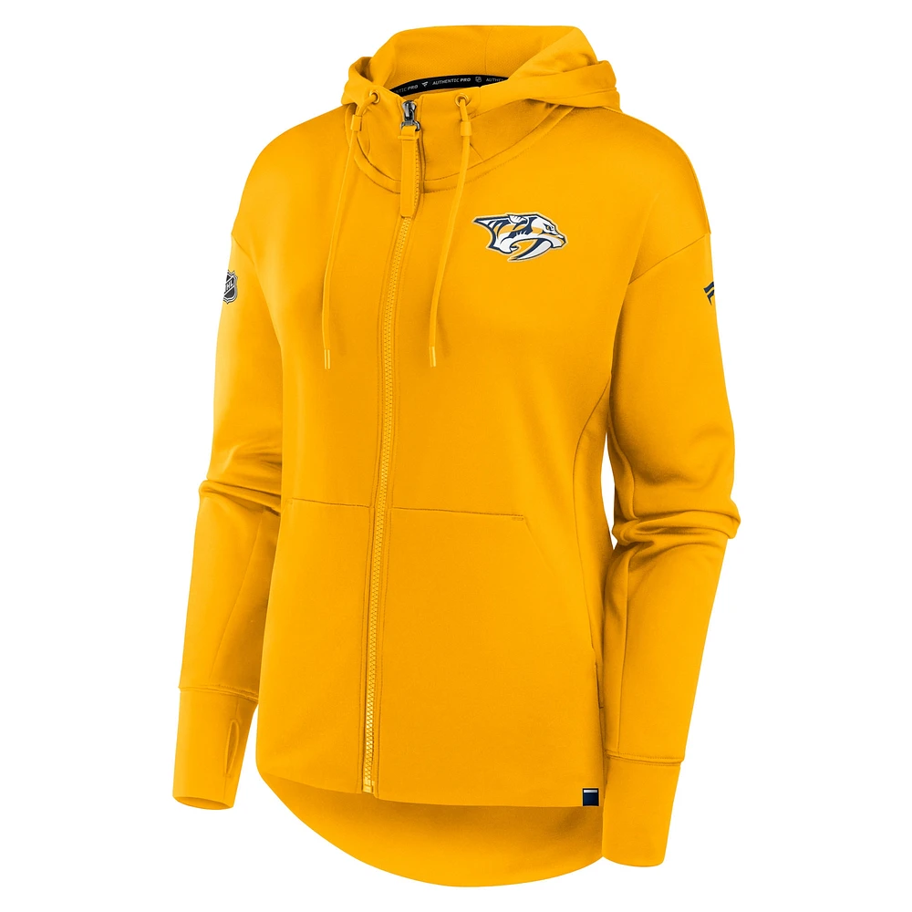 Sweat à capuche entièrement zippé Fanatics Gold Nashville Predators Authentic Pro Scuba pour femmes