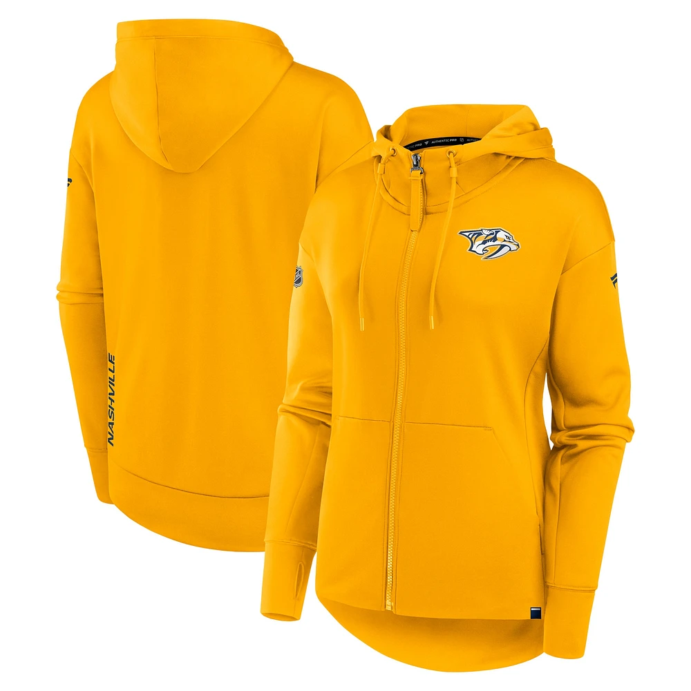 Women's Fanatics  Gold Nashville Predators Authentic Pro Scuba Full-Zip Hoodie