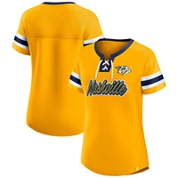 T-shirt à lacets emblématique Athena des Nashville Predators Fanatics Gold pour femmes