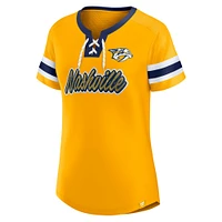 T-shirt à lacets emblématique Athena des Nashville Predators Fanatics Gold pour femmes