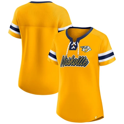 T-shirt à lacets emblématique Athena des Nashville Predators Fanatics Gold pour femmes