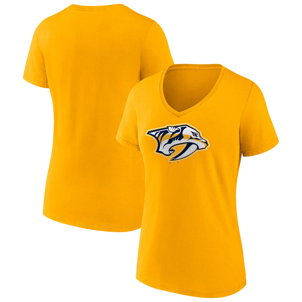 Women's Fanatics Gold Nashville Predators Primary Logo Team V-Neck T-Shirt