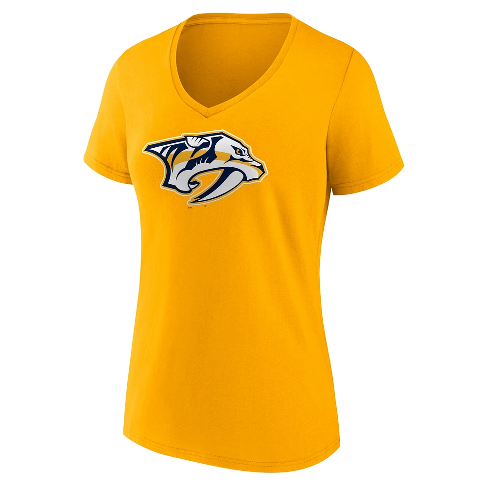 T-shirt à col en V avec logo principal de l'équipe des Predators Nashville Fanatics Gold pour femmes