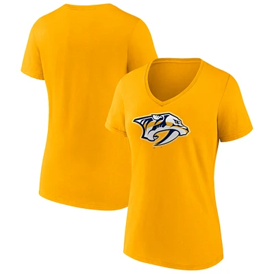 T-shirt à col en V avec logo principal de l'équipe des Predators Nashville Fanatics Gold pour femmes