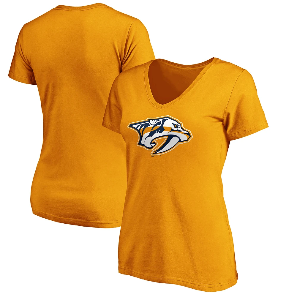 T-shirt à col en V avec logo principal Fanatics Gold Nashville Predators pour femmes