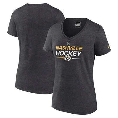 Women's Fanatics Heather Charcoal Nashville Predators Authentic Pro Primary V-Neck T-Shirt