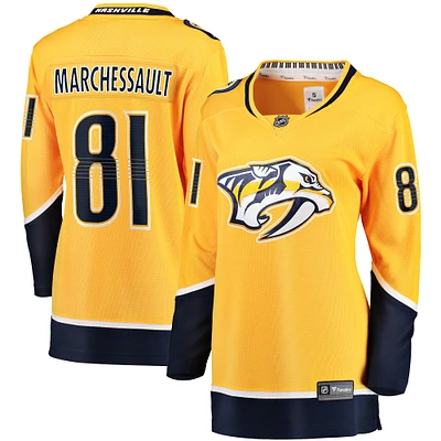 Maillot de joueur à domicile Premier Breakaway des Predators Nashville Gold Jonathan Marchessault Fanatics pour femmes