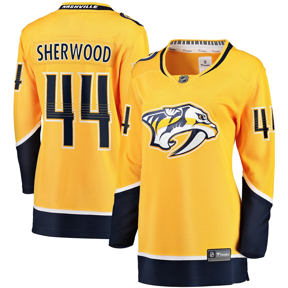 Maillot de joueur échappé à domicile Fanatics Kiefer Sherwood Gold Nashville Predators pour femmes