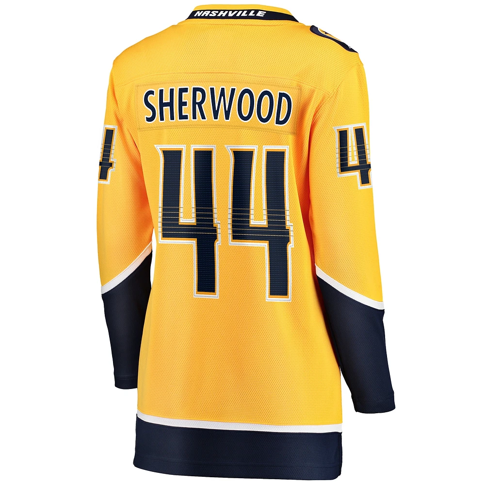 Maillot de joueur échappé à domicile Fanatics Kiefer Sherwood Gold Nashville Predators pour femmes