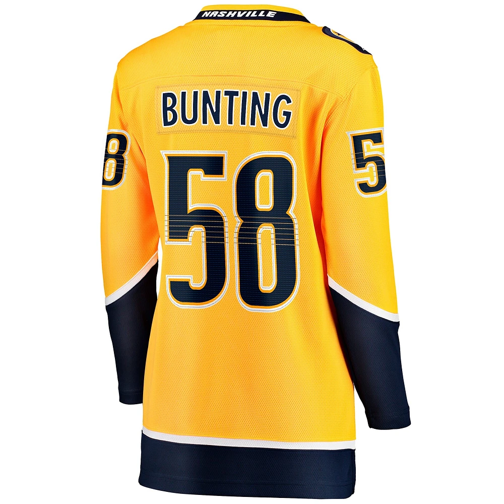 Maillot Michael Bunting Gold des Predators de Nashville pour femmes, équipe d'échappée à domicile