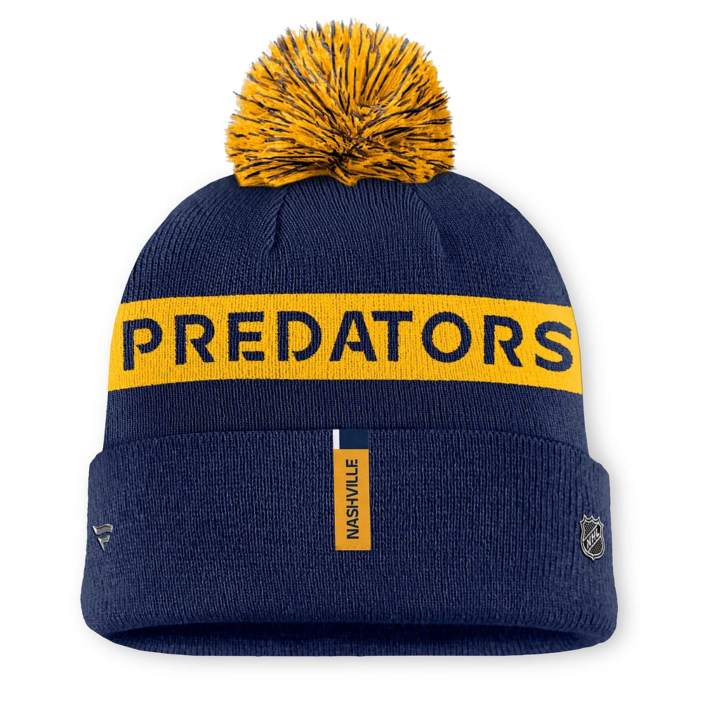 Women's Fanatics Navy/Gold Nashville Predators Authentic Pro Rink Cuffed Knit Hat with Pom