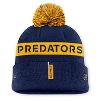 Bonnet en tricot à revers avec pompon Authentic Pro Rink pour femme Fanatics bleu marine/or Nashville Predators