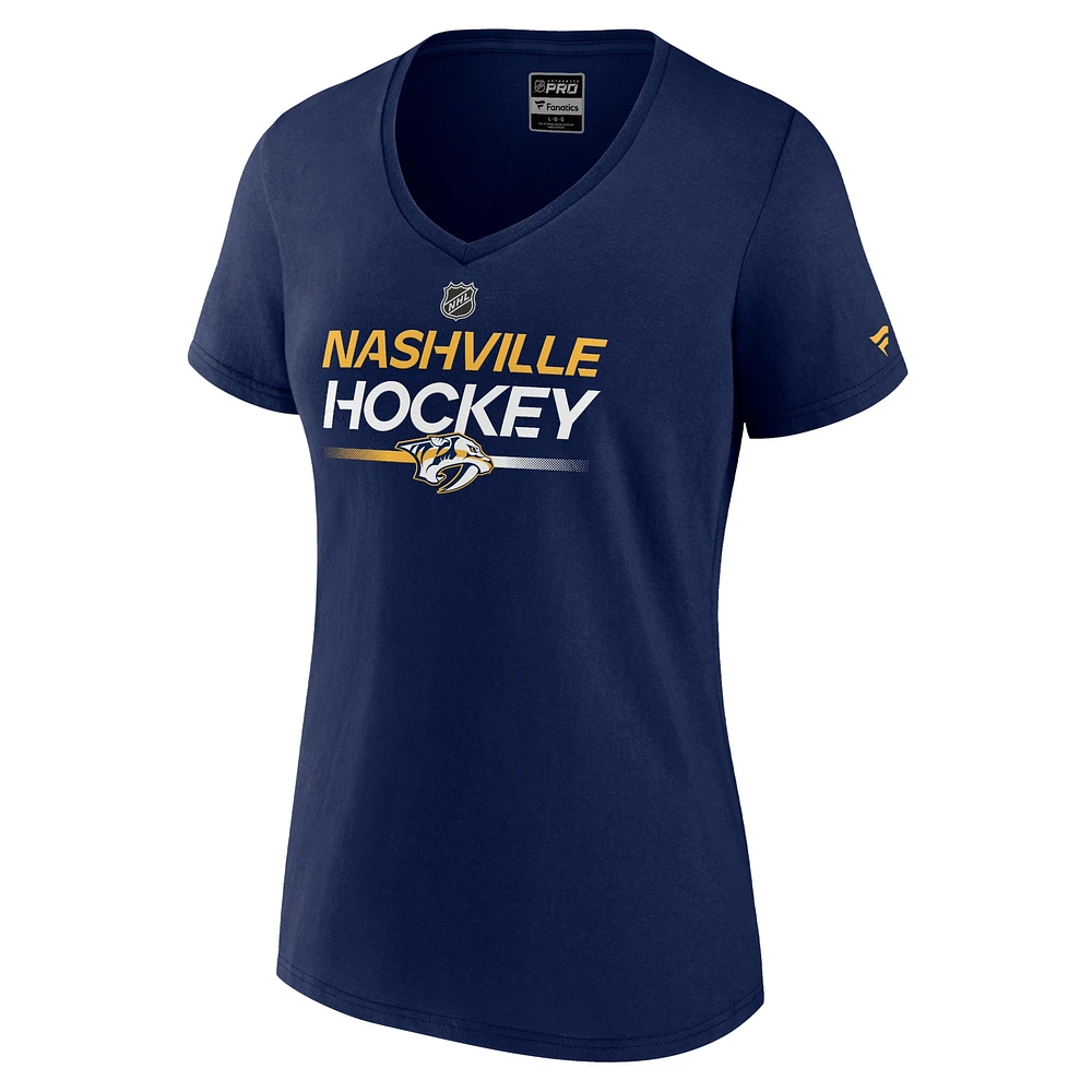 Women's Fanatics  Navy Nashville Predators Authentic Pro V-Neck T-Shirt