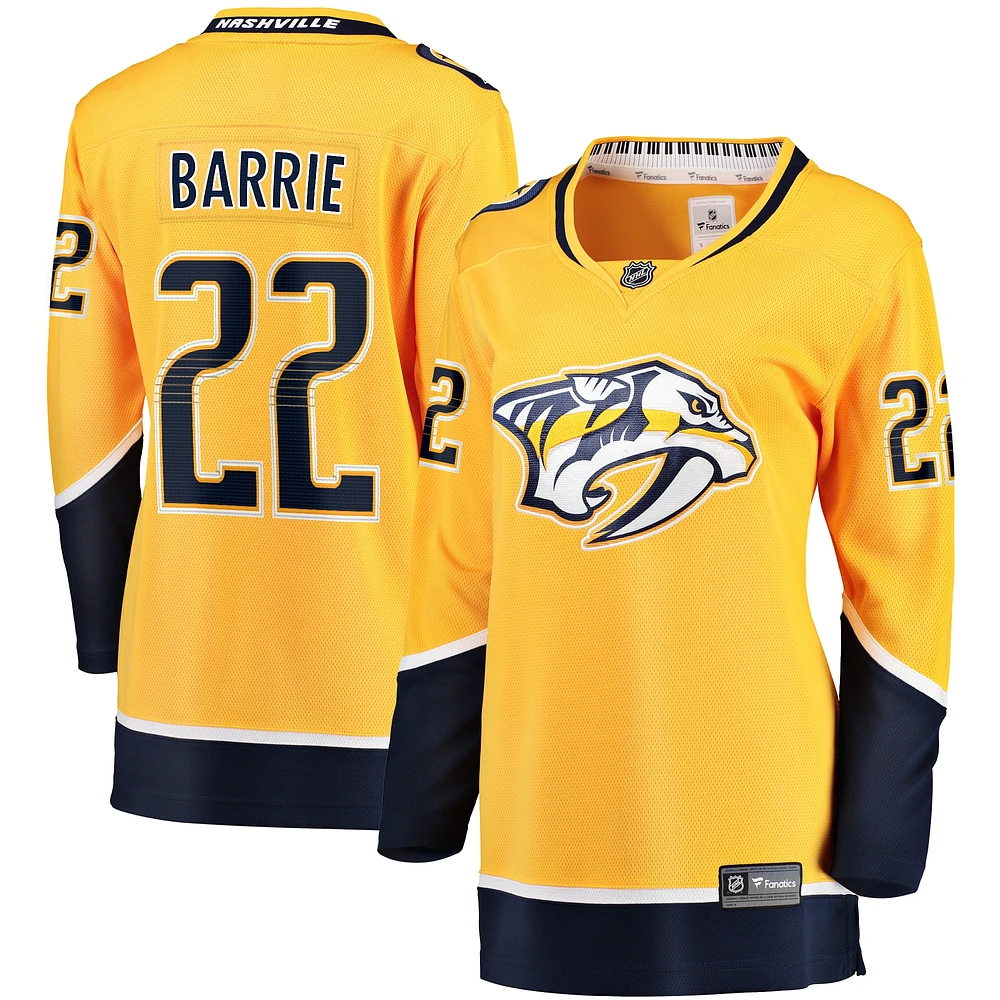 Maillot d'échappée à domicile Fanatics Tyson Barrie Gold pour femmes des Predators de Nashville