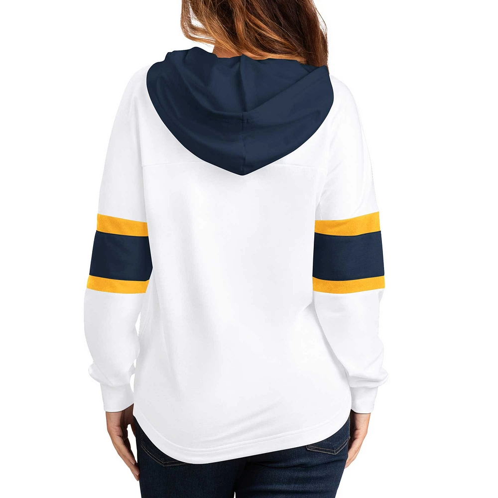 Women's G-III 4Her by Carl Banks White/Navy Nashville Predators Goal Zone Long Sleeve Lace-Up Hoodie T-Shirt