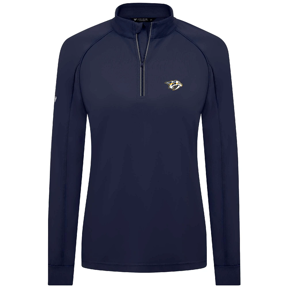 Haut à glissière quart de tour Kinetic Insignia Core Raglan bleu marine pour femme Levelwear Nashville Predators