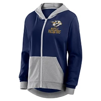 Sweat à capuche entièrement zippé bleu marine Nashville Predators Hit It French Terry pour femme