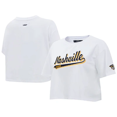 Women's Pro Standard White Nashville Predators Boxy Script Tail Cropped T-Shirt