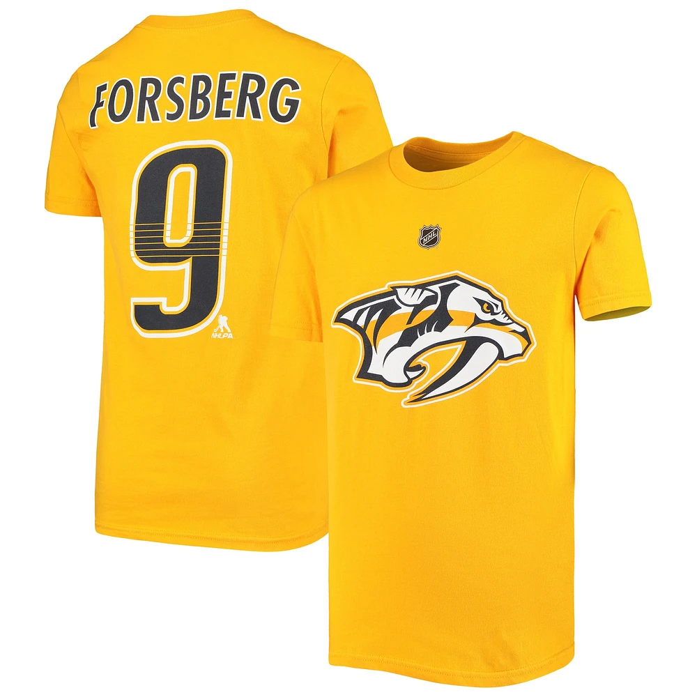 T-shirt avec nom et numéro du joueur Filip Forsberg Gold Nashville Predators pour jeune