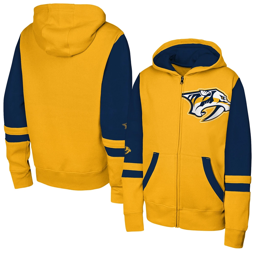 Sweat à capuche entièrement zippé pour jeunes Nashville Predators Face Off Gold