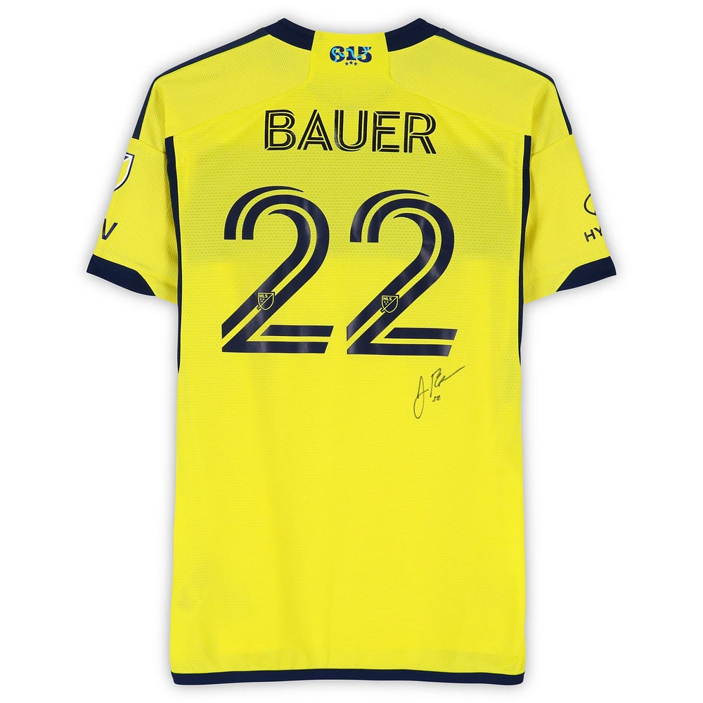 Josh Bauer Nashville SC Autographed Match-Used #22 Yellow adidas Jersey from the 2024 MLS Season - Size L