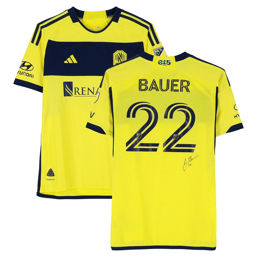 Josh Bauer Nashville SC Autographed Match-Used #22 Yellow adidas Jersey from the 2024 MLS Season - Size L