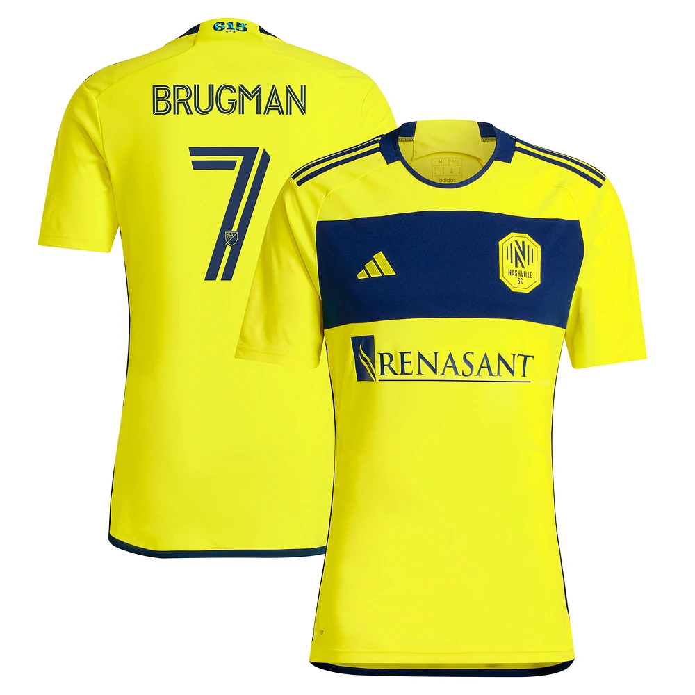 Maillot réplique du joueur adidas Gastón Brugman pour homme, jaune, Nashville SC 2024 The 615 Kit
