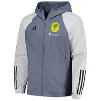 Veste adidas grise Nashville SC 2024 toutes saisons entièrement zippée pour homme