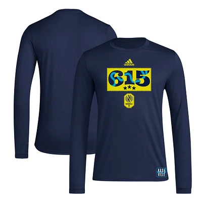 T-shirt adidas à manches longues Nashville SC 2024 Jersey Hook AEROREADY pour homme, bleu marine