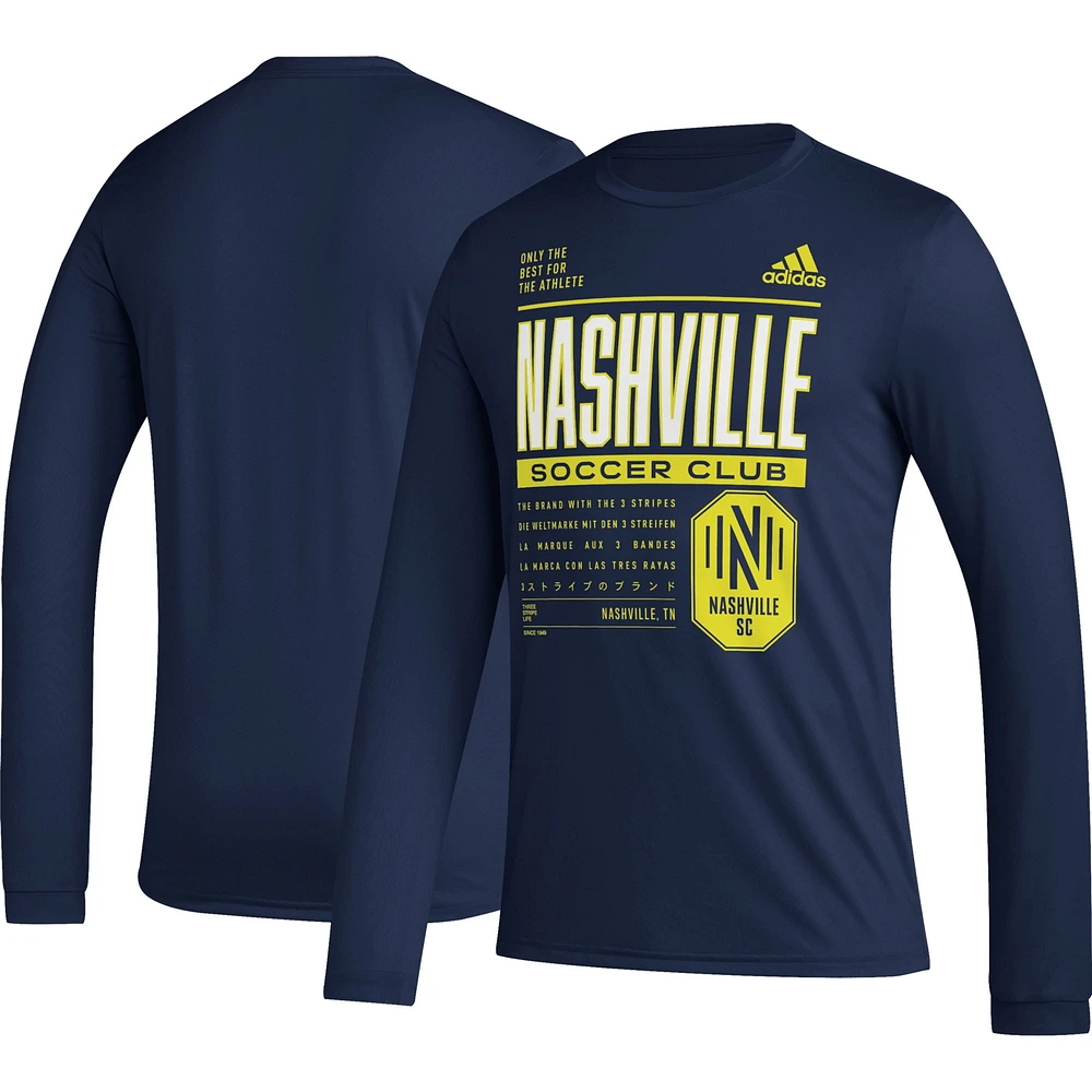 T-shirt AEROREADY à manches longues adidas Nashville SC Club DNA bleu marine pour homme