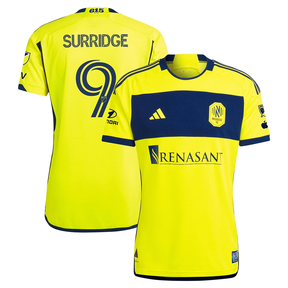 Men's adidas Sam Surridge Yellow Nashville SC 2024 The 615 Kit Authentic Player Jersey