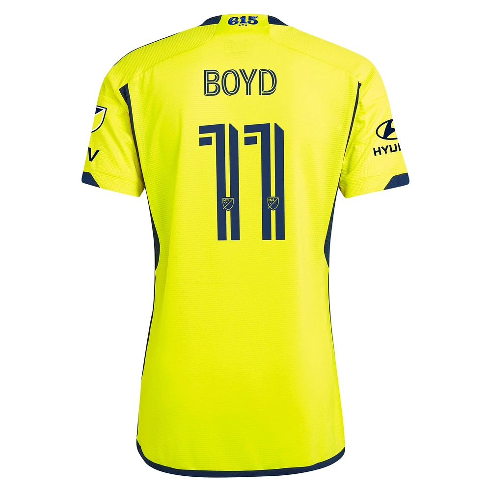 Men's adidas Tyler Boyd Yellow Nashville SC 2024 The 615 Kit Authentic Player Jersey