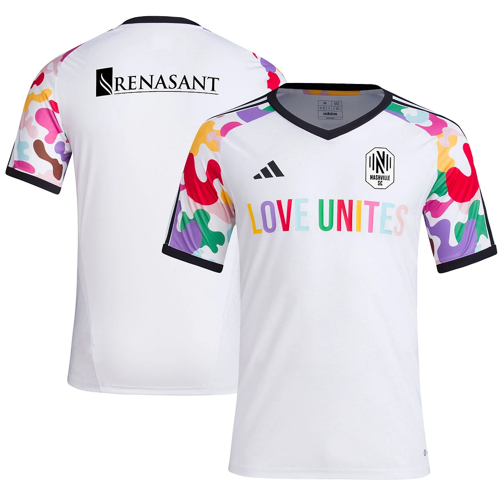 Haut d'avant-match Nashville SC 2023 Pride adidas blanc pour homme