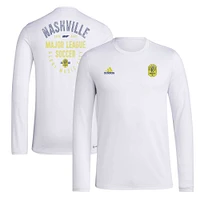 T-shirt à manches longues adidas Nashville SC Local Stoic pour hommes, blanc