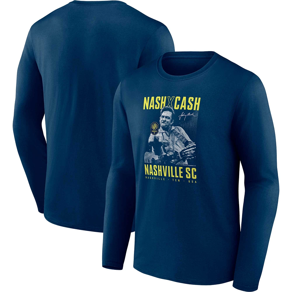 Men's Fanatics Navy Nashville SC Johnny Cash Finger Long Sleeve T-Shirt