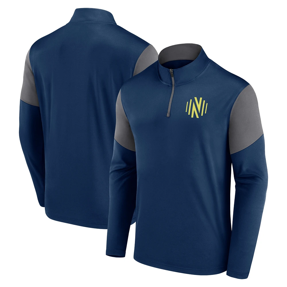 Haut à quart de zip bleu marine avec logo Nashville SC marque Fanatics pour hommes