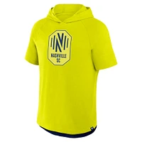 Men's Fanatics Yellow Nashville SC Hat Trick Stadium Slub Raglan Short Sleeve Pullover Hoodie