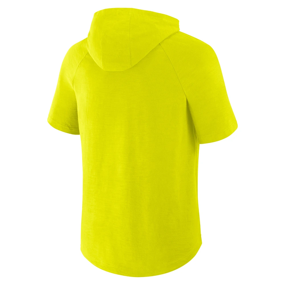 Men's Fanatics Yellow Nashville SC Hat Trick Stadium Slub Raglan Short Sleeve Pullover Hoodie