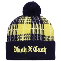 Bonnet en tricot à revers Mitchell & Ness Navy Nashville SC x Johnny Cash pour hommes avec pompon