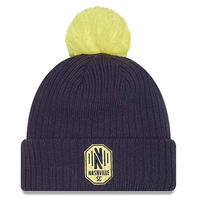 Men's New Era  Navy Nashville SC 2025 Jersey Hook Cuffed Knit Hat with Pom