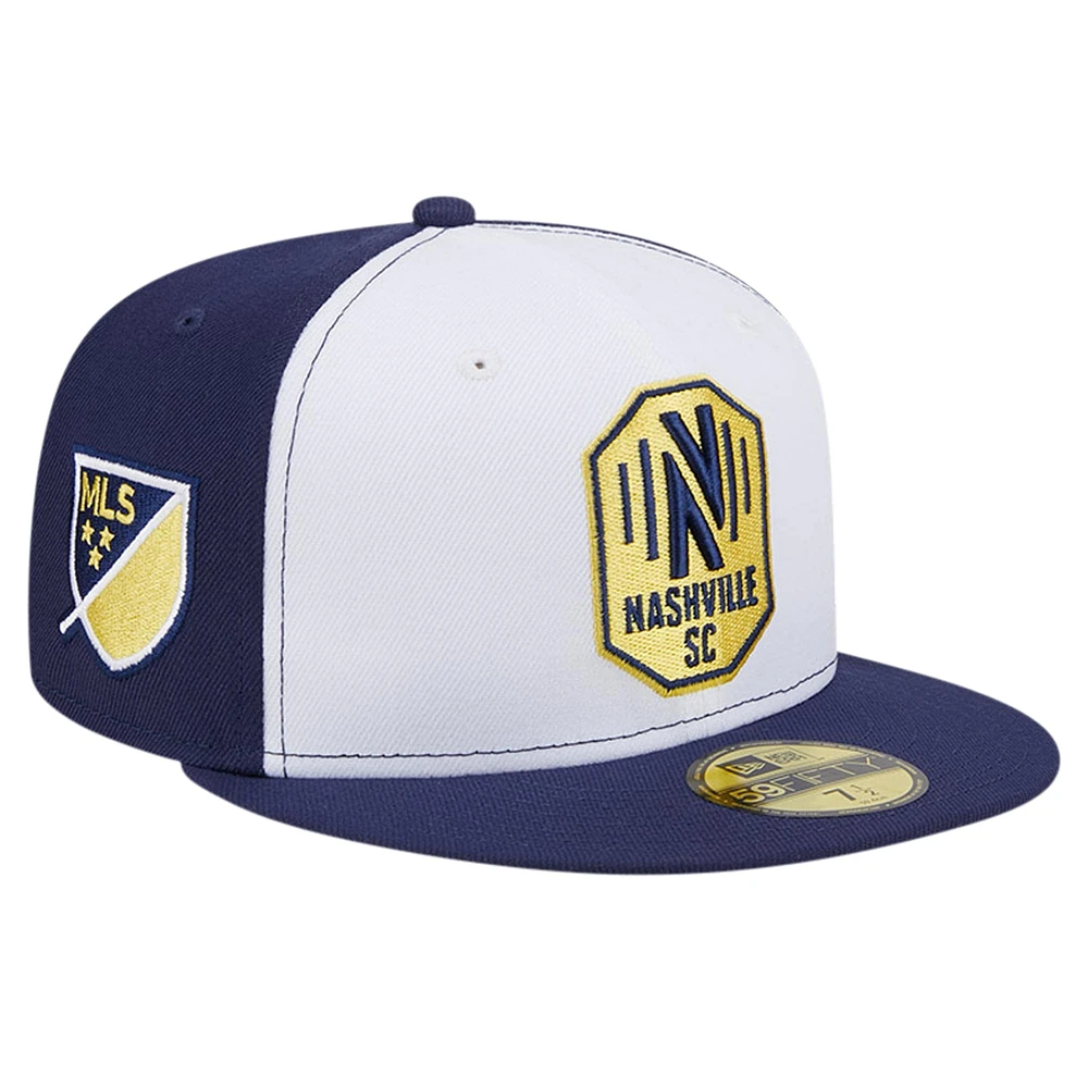 Casquette ajustée 59FIFTY New Era pour hommes, blanc/bleu marine, Nashville SC 2024 Kick Off Collection