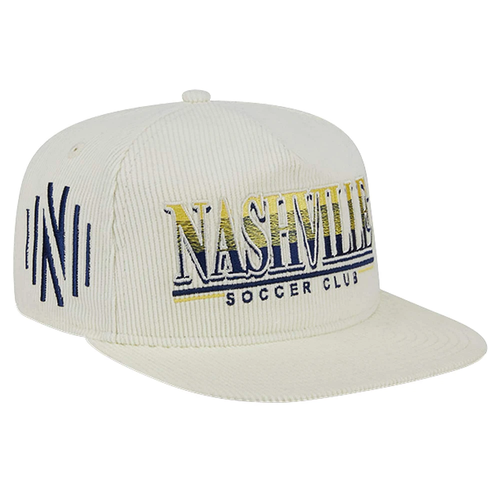 Casquette réglable de golfeur en velours côtelé Nashville SC Throwback New Era blanche pour hommes