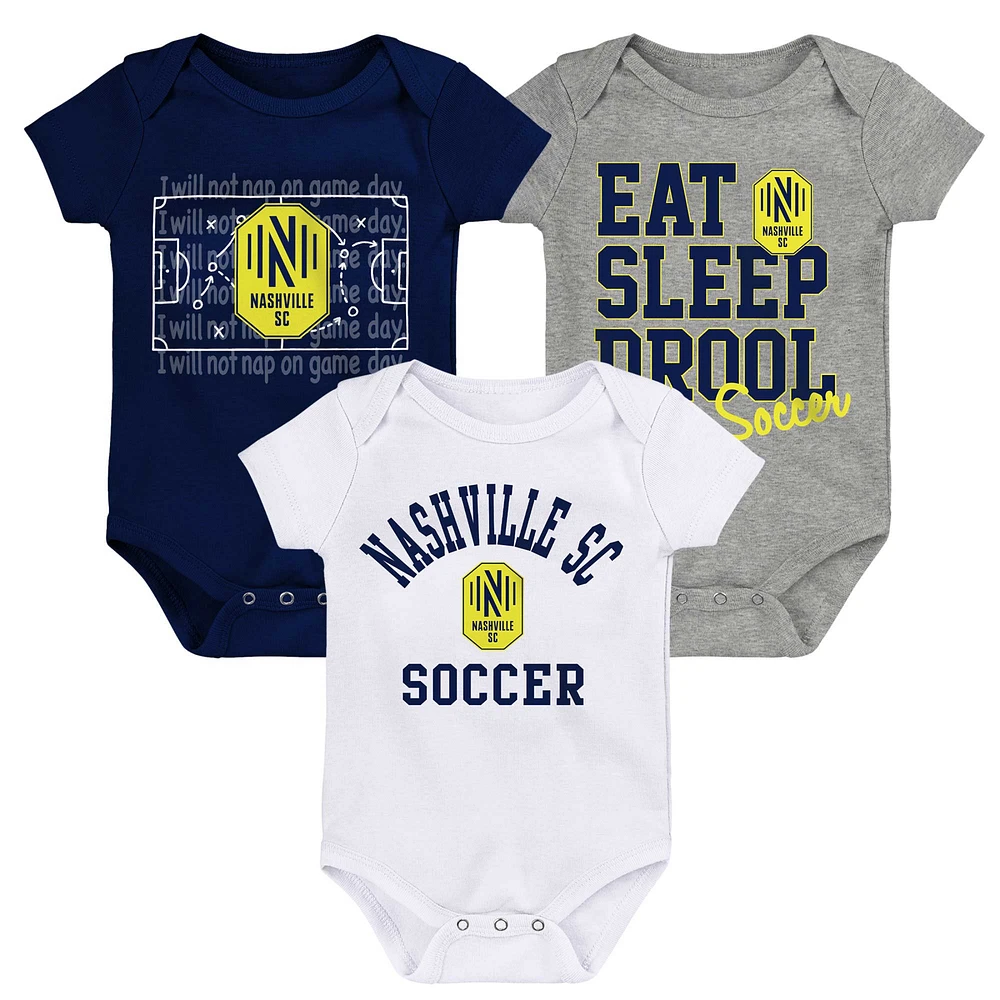 Newborn & Infant Navy/White/Gray Nashville SC 3-Pack Bodysuit Set