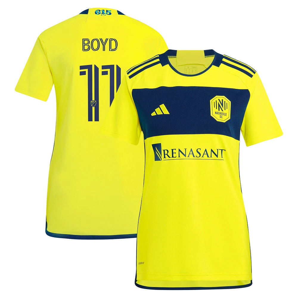 Women's adidas Tyler Boyd Yellow Nashville SC 2024 The 615 Kit Replica Player Jersey